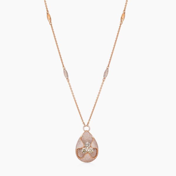 Floating Pear shaped pendant with Exquisite diamonds in 18k Pink Gold