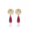 KEN 001006 Pink Tourmaline Colored Earrings with Laser Cut Pattern in Yellow Gold 1