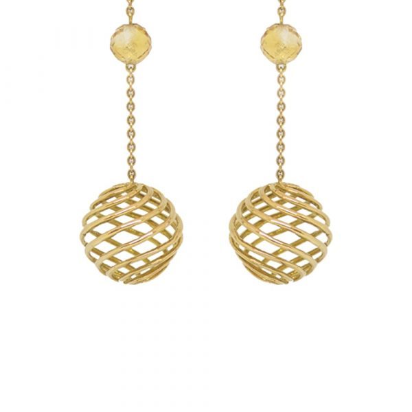 KEN 1015 A Citrine and Spiral Ball Earrings in Yellow Gold