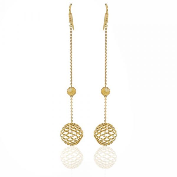 KEN 1015 Citrine and Spiral Ball Earrings in Yellow Gold