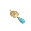 KPN 000283 Turquoise Colored Pendant with Laser Cut Filigree in Yellow Gold 2