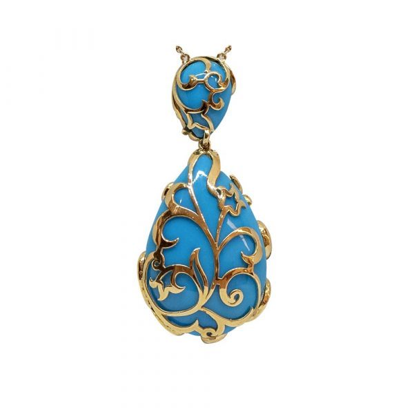 KPN 280 A Diamond and Turquoise Colored Pendant in Yellow Gold