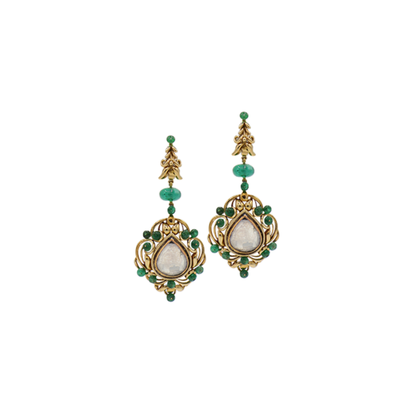 Diamond polki and emerald earrings