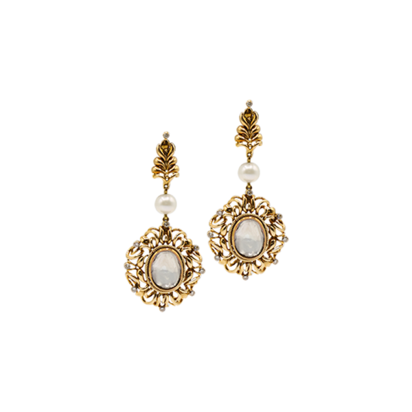 Diamond polki and pearl earrings