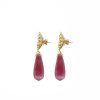 KEN 001006 Pink Tourmaline Colored Earrings with Laser Cut Pattern in Yellow Gold 2