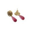 KEN 001006 Pink Tourmaline Colored Earrings with Laser Cut Pattern in Yellow Gold 3