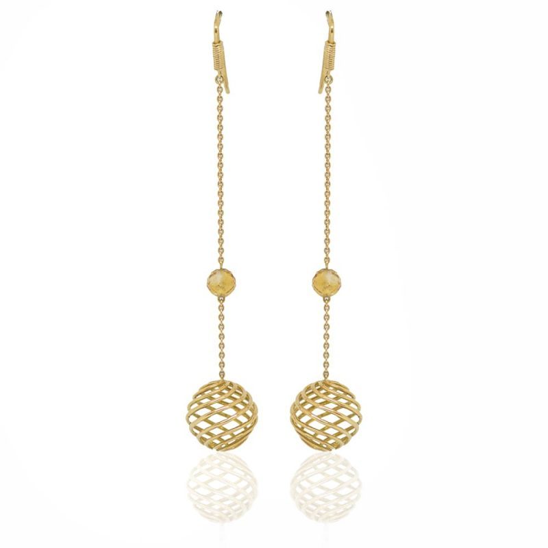 KEN 1015 Citrine and Spiral Ball Earrings in Yellow Gold