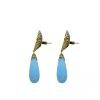 KEN001025 Turquoise Colored Earrings with Laser Cut Filigree in Yellow Gold 3