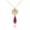 KPN 000285 Pink Tourmaline Colored Pendant with Laser Cut Pattern in Yellow Gold