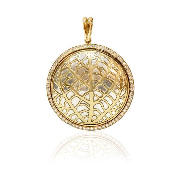 KPN 273 Leaf Patterned Pendant with Diamonds and Yellow Gold inlay over 92.5 Silver